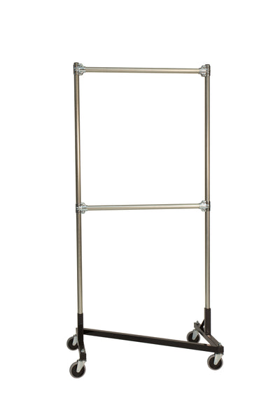 Quality Fabricators¨ Heavy Duty Garment Z-Rack : Double Rail - 3' Base x 6' Uprights