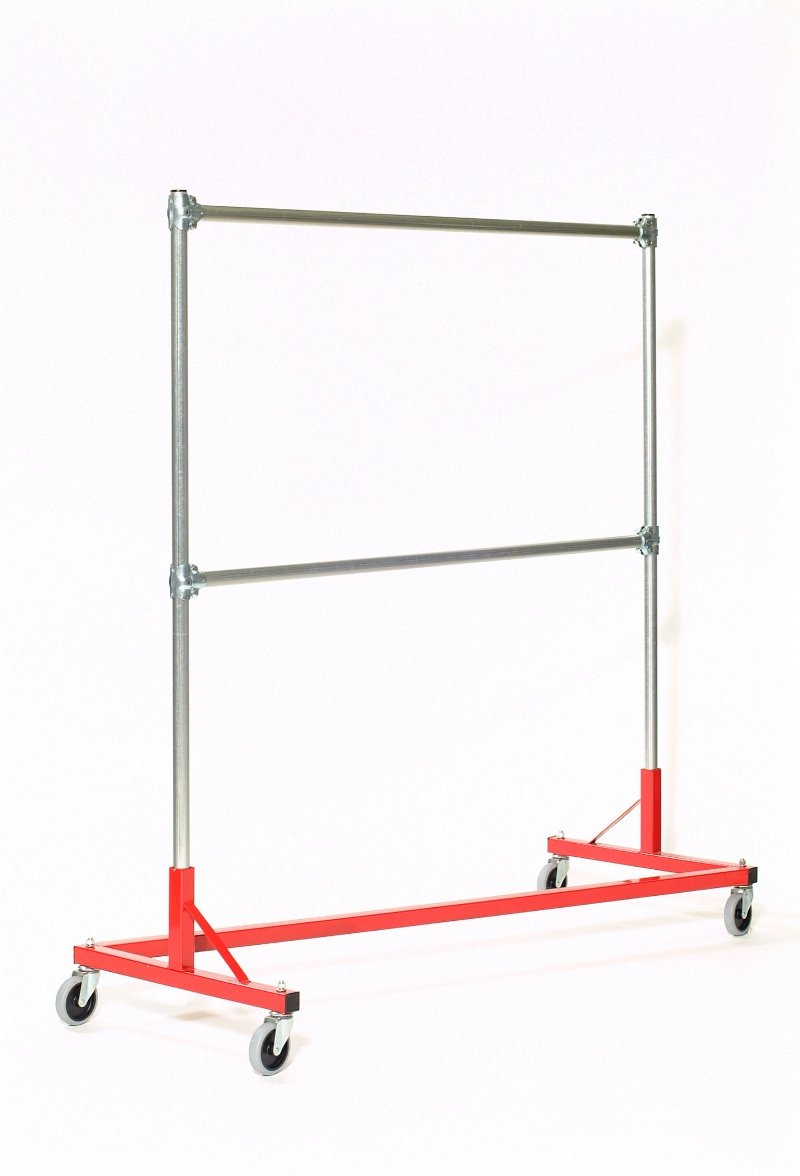 Quality Fabricators¨ Heavy Duty Garment Z-Rack : Double Rail - 5' Base x 6' Uprights