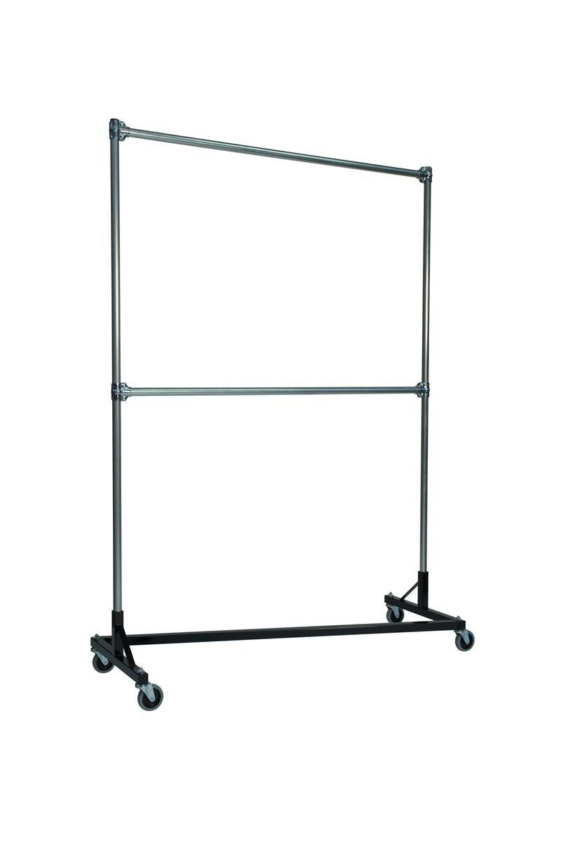 Quality Fabricators Heavy Duty Garment Z Rack Double Rail 4 Base ClothesRacks